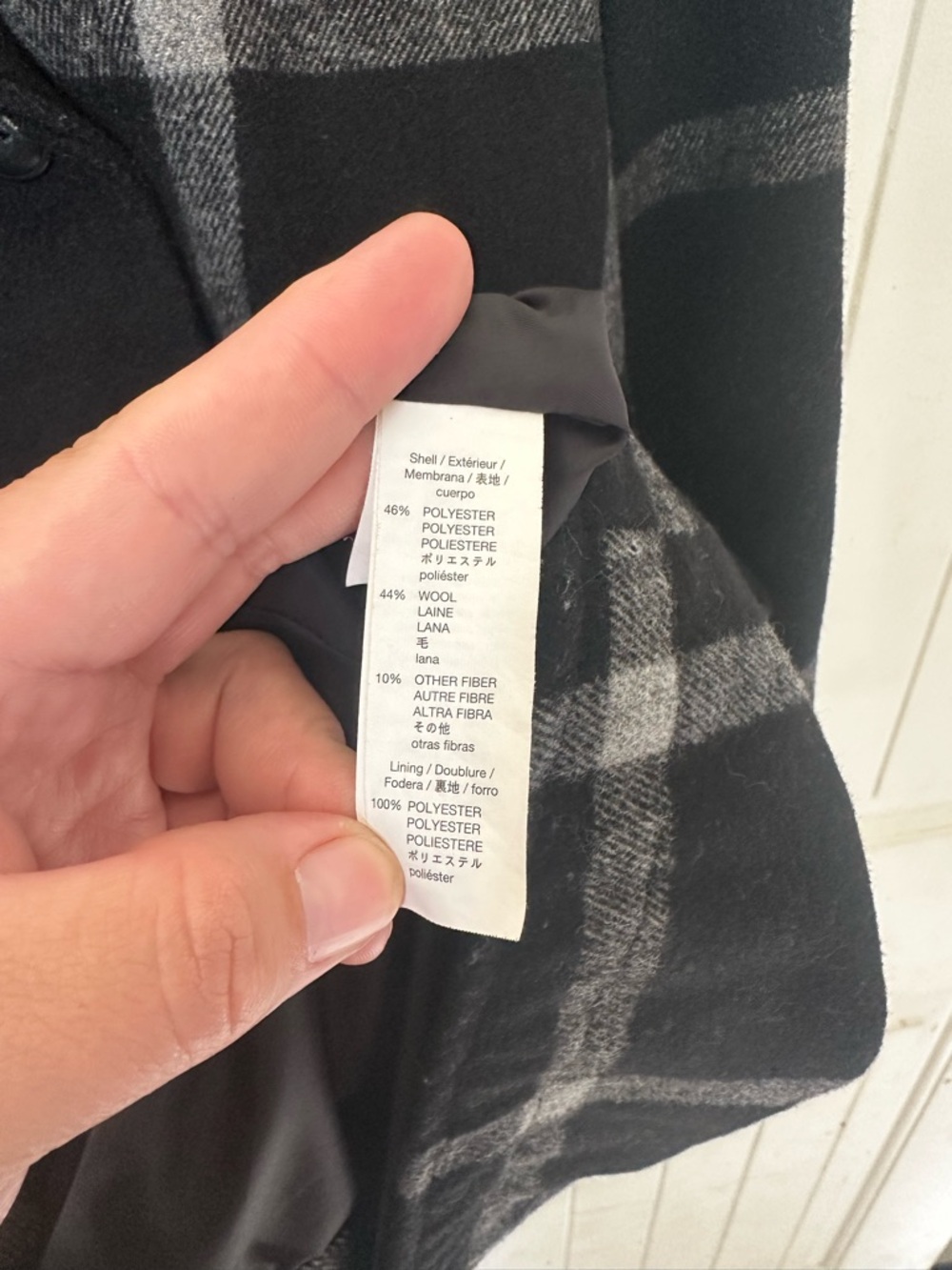 GAP Windowpane Plaid Wool Blend Double Breasted Peacoat Black Grey XL - Picture 5 of 6